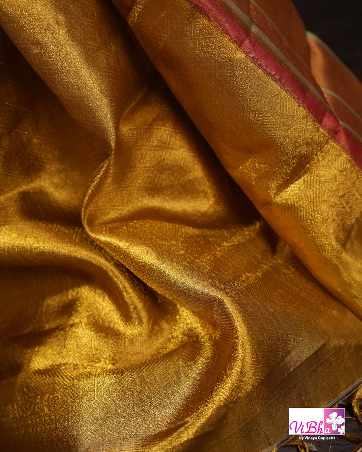 Golden Yellow Kanchi Silk Saree with Rich Zari Border and Blouse