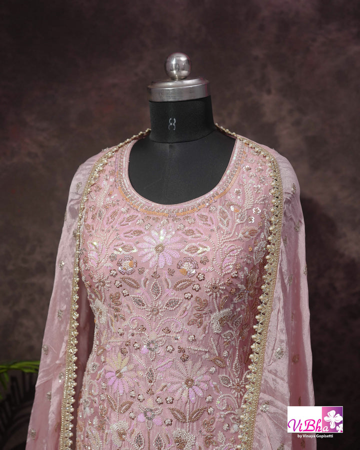 Blush Pink Embroidered Sharara Set
