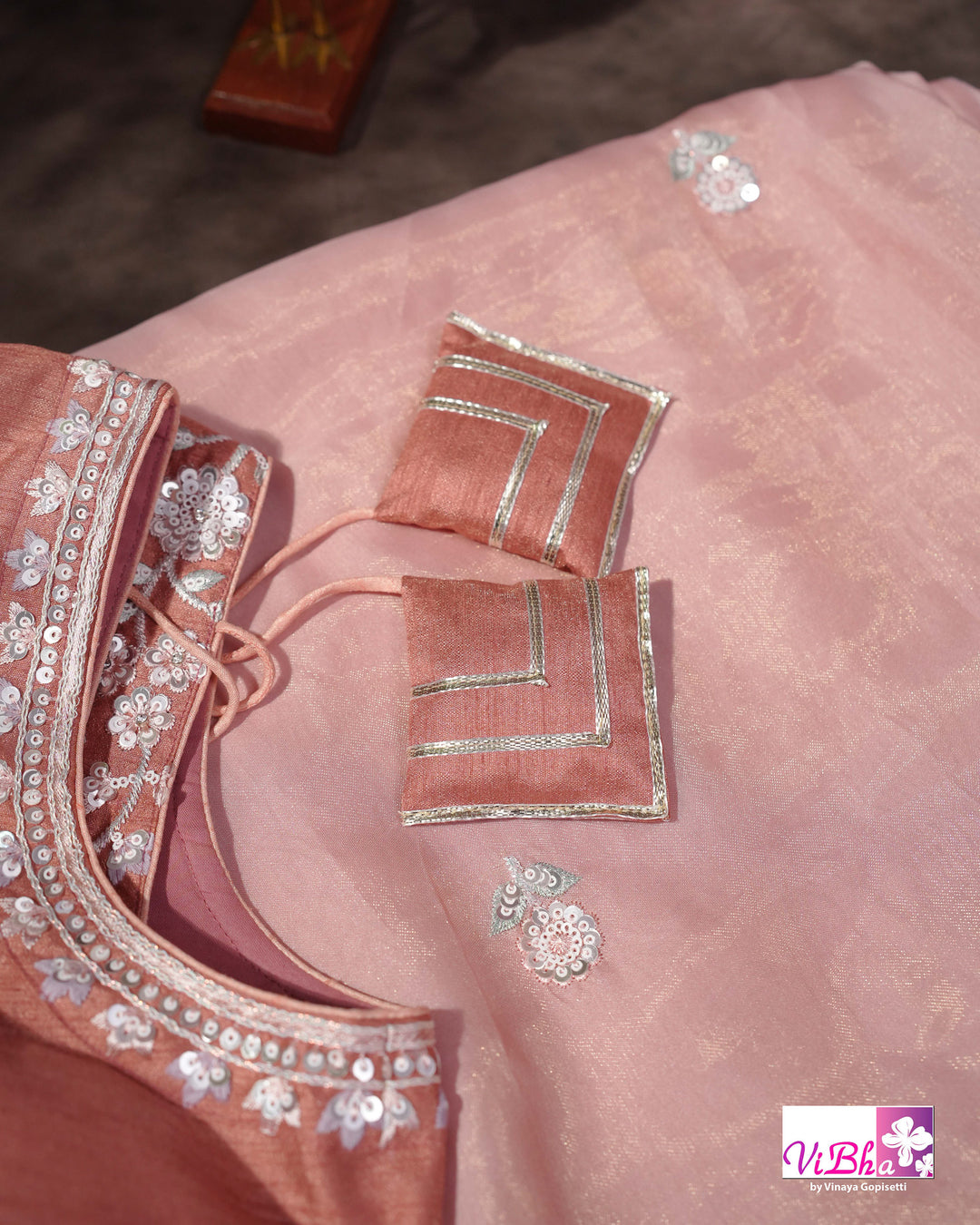 Dusty Rose Designer Saree with Scalloped Floral Embellished Border