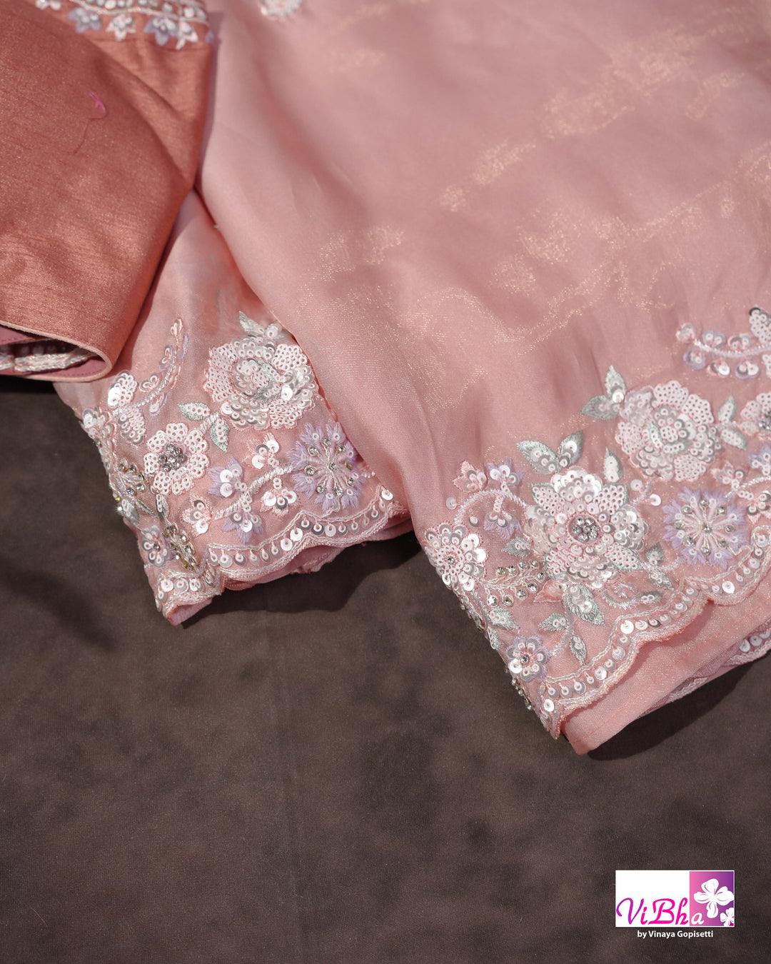Dusty Rose Designer Saree with Scalloped Floral Embellished Border