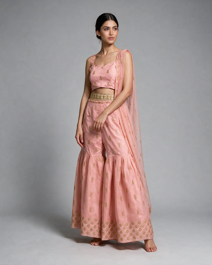 Peach Gharara Set