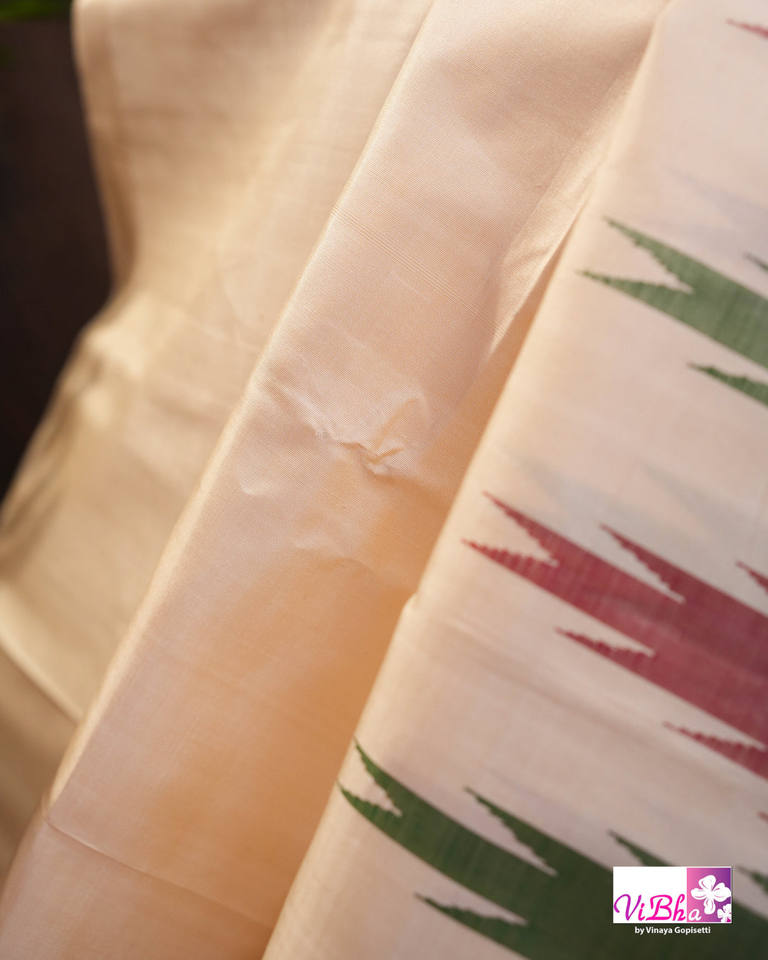 Cream Kanchi Silk Saree with Blouse &amp; Kattam Border