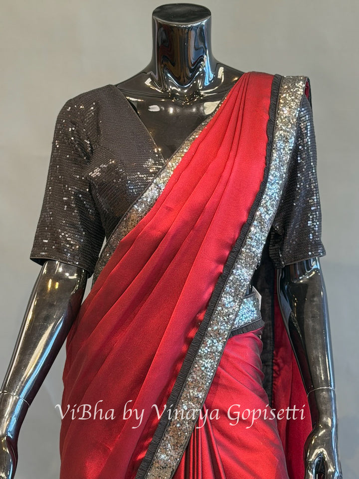 Maroon &amp; Black predraped saree and blouse