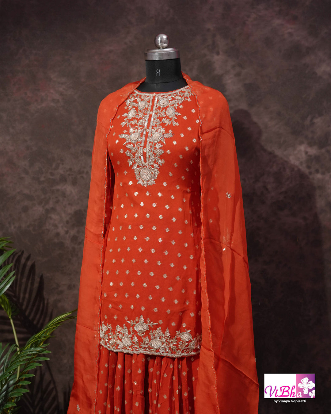 Orange Embroidered Sharara Set