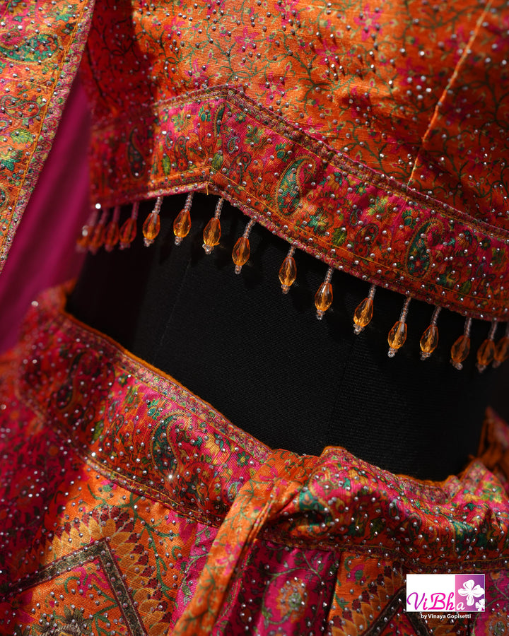 Orange &amp; Rani Pink Multicolor Lehenga Set