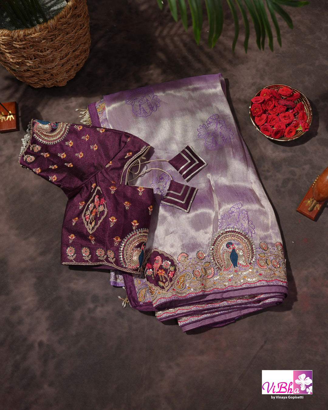 Lavender Designer Saree with Ornate Peacock and Figurative Embellishments