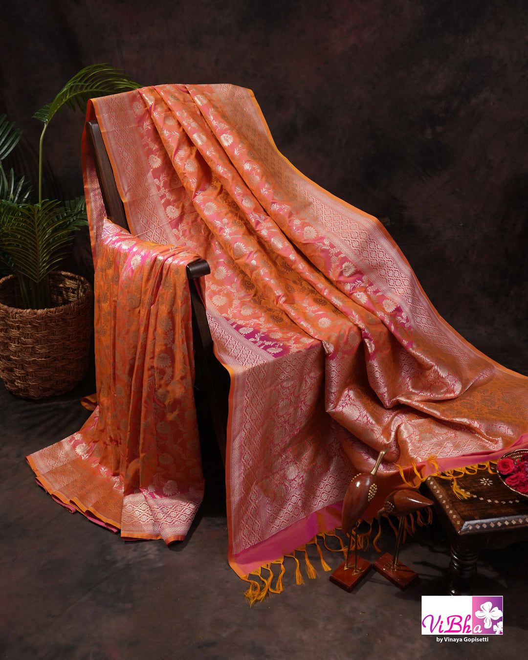 Peach Dual tone Jangla Katan Saree