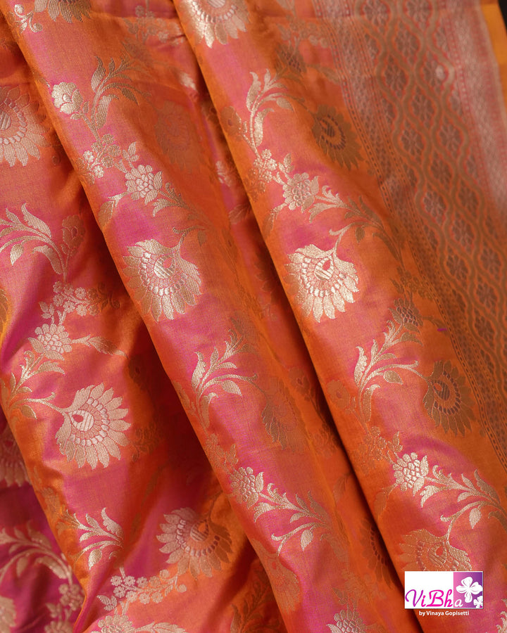 Peach Dual tone Jangla Katan Saree