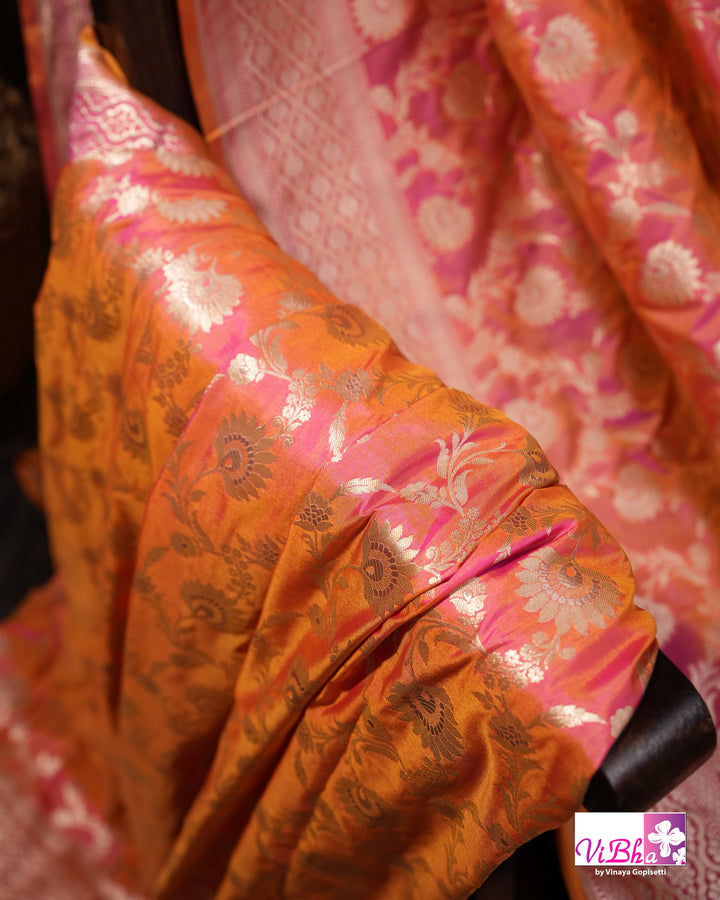 Peach Dual tone Jangla Katan Saree