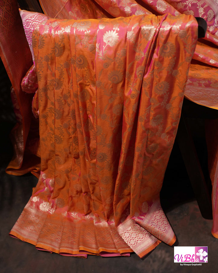 Peach Dual tone Jangla Katan Saree