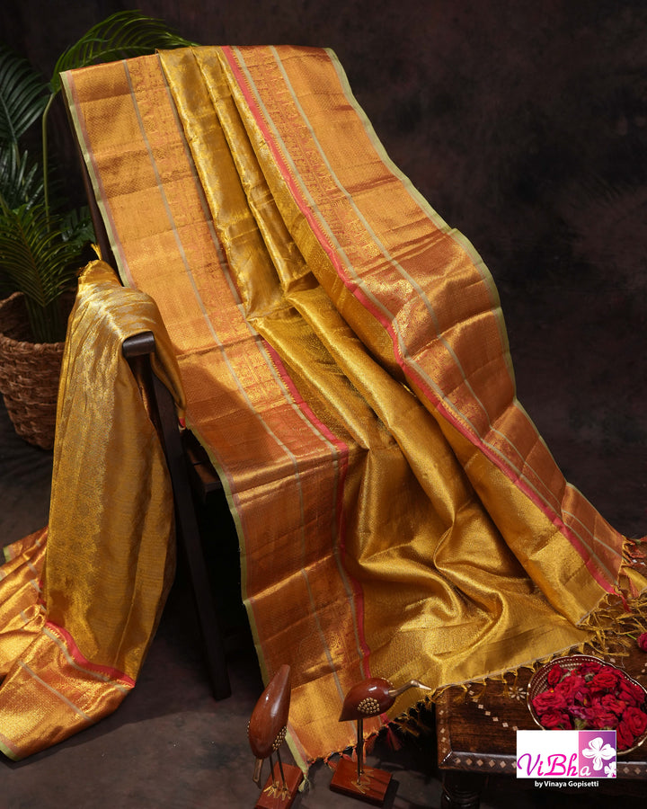 Golden Yellow Kanchi Silk Saree with Rich Zari Border and Blouse