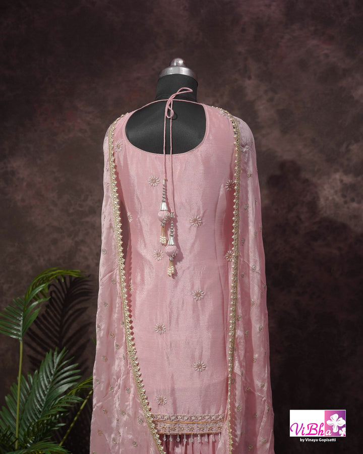 Blush Pink Embroidered Sharara Set