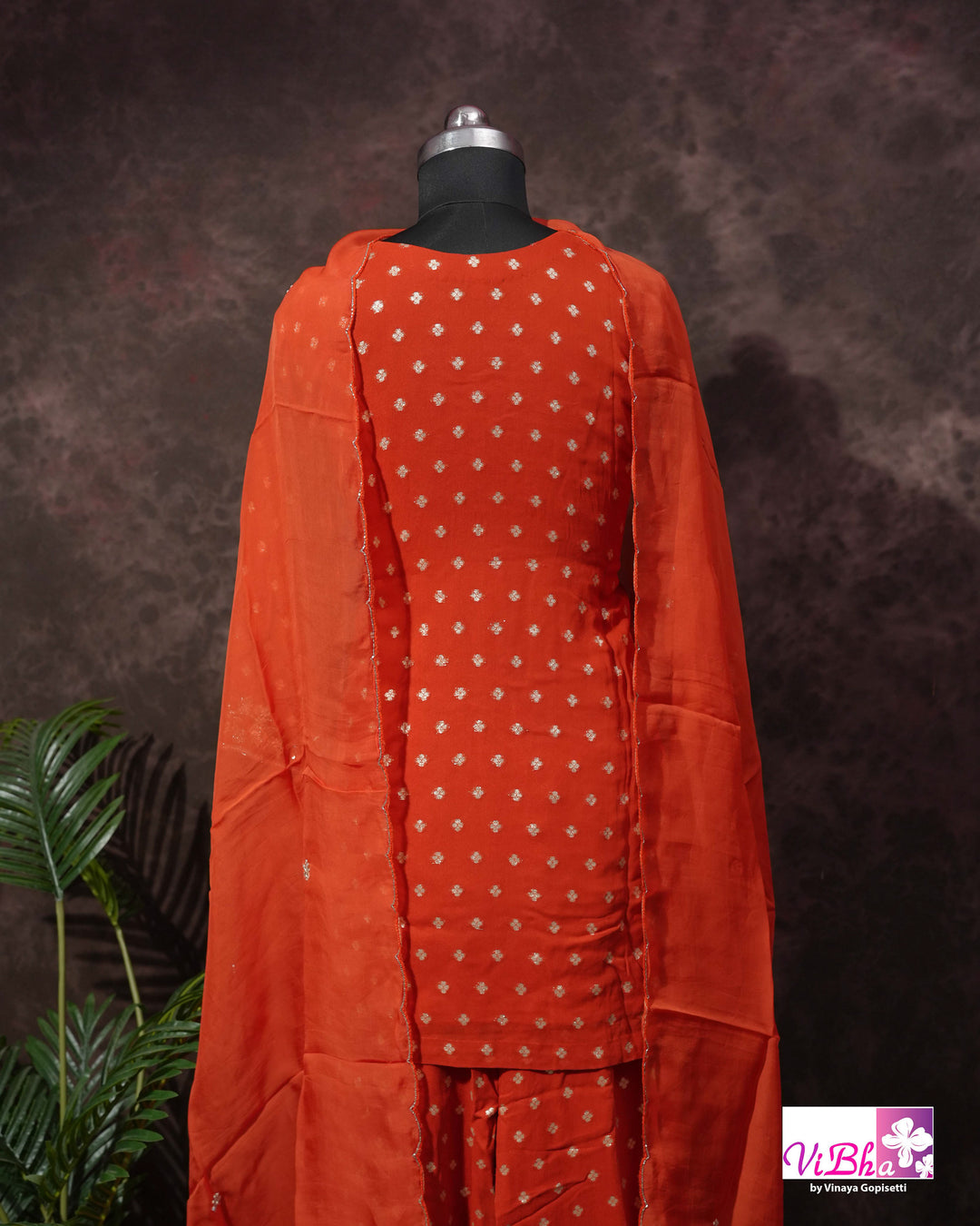 Orange Embroidered Sharara Set
