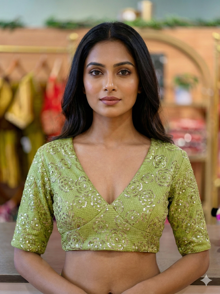 Parrot Green Embroidered Blouse