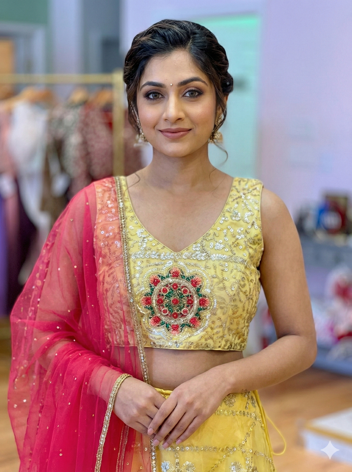Yellow And Pink Lehenga Set