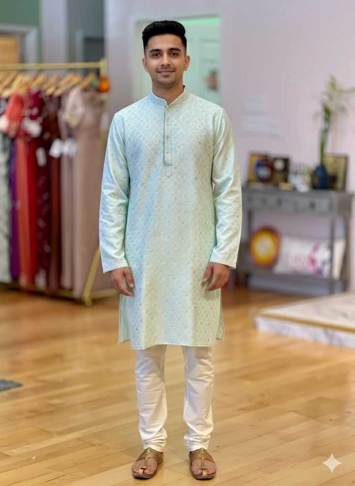 Pastel Mint Banarasi Kurta And Pajama