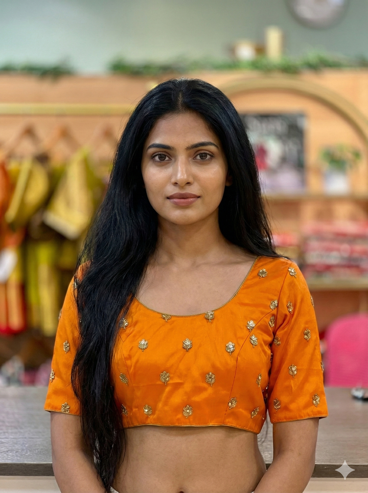 Bright Orange Blouse With Embroidered Motifs