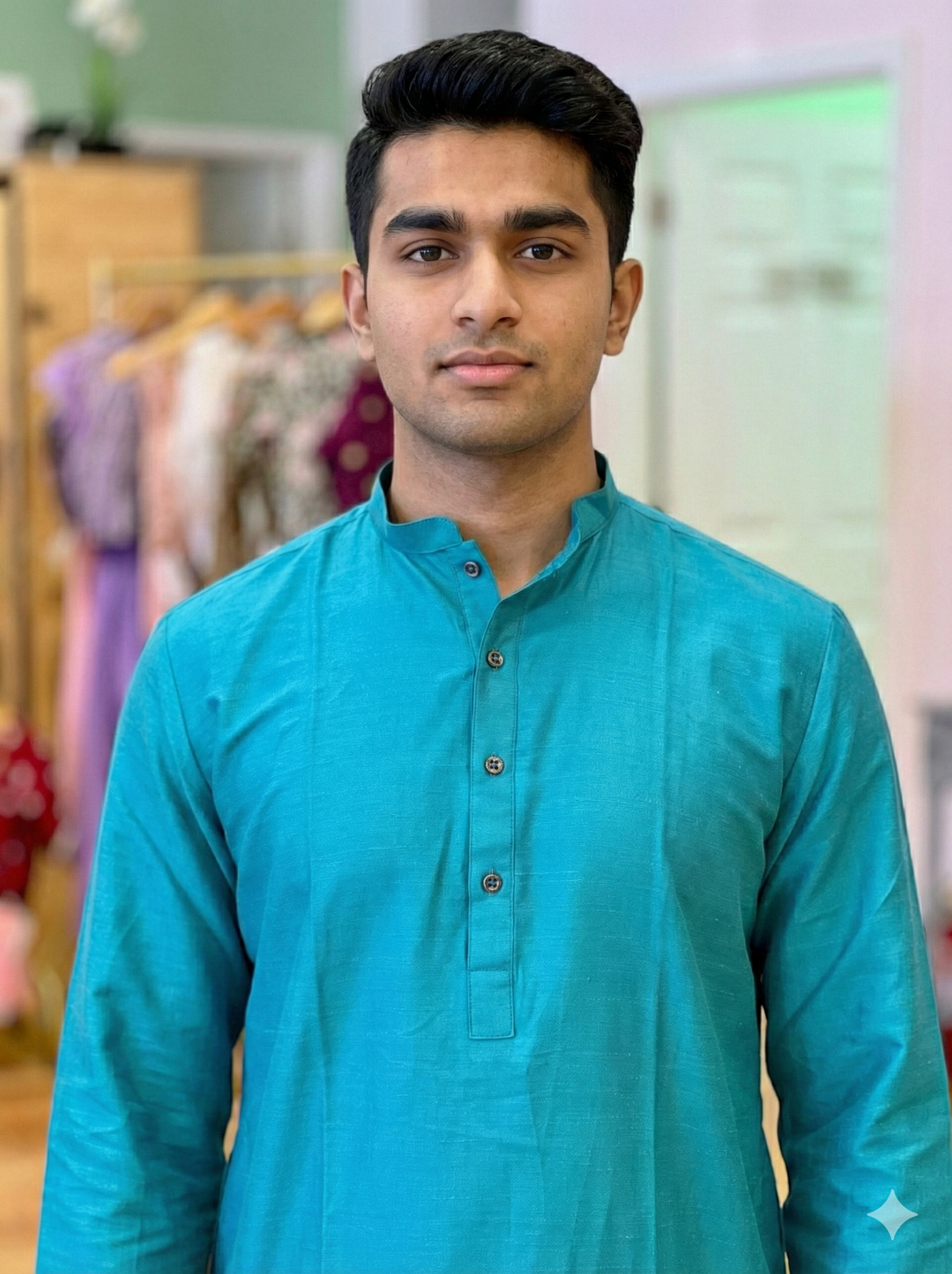 Aqua Blue Plain Silk Kurta