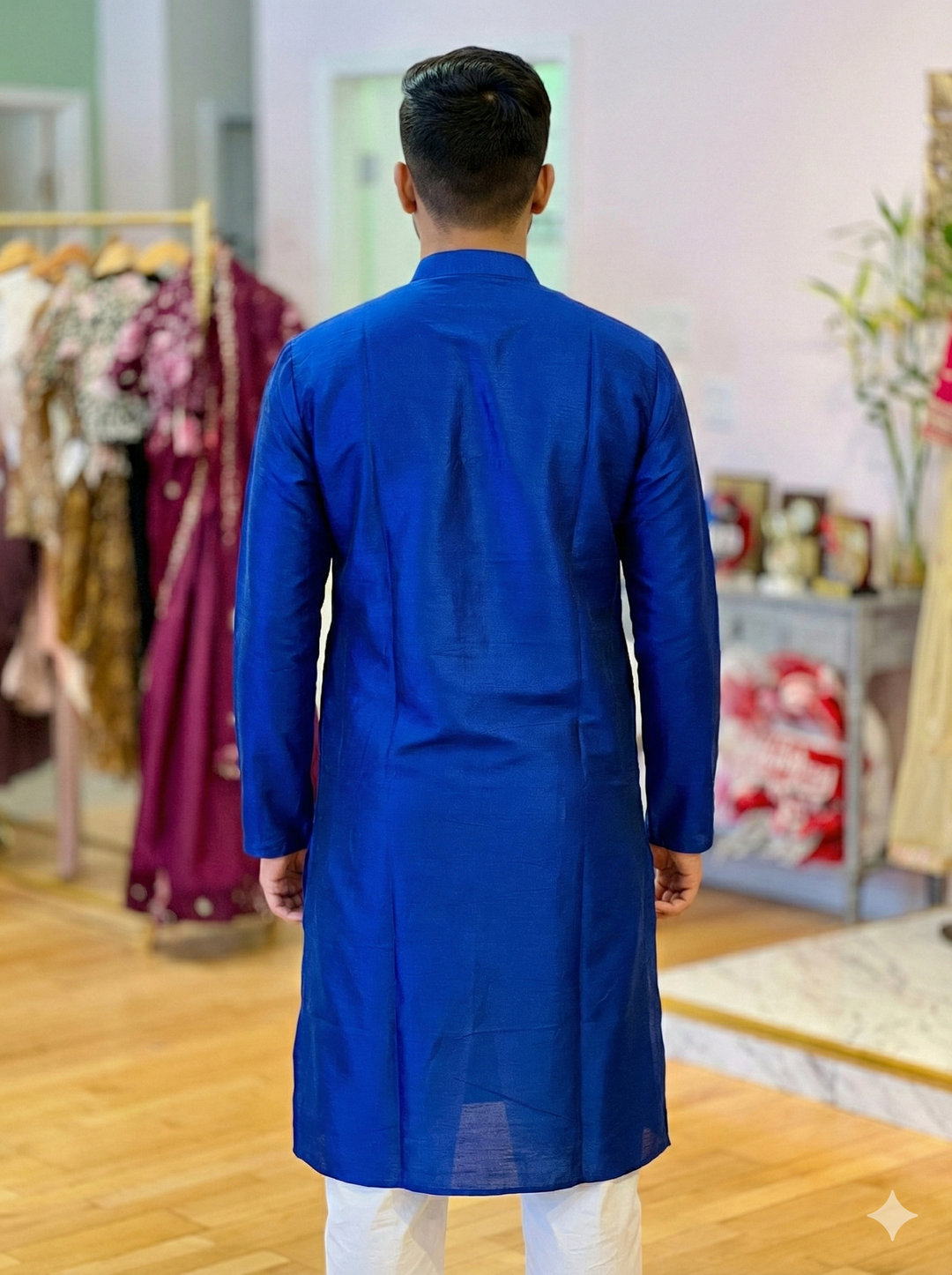 Royal Blue Plain Silk Kurta