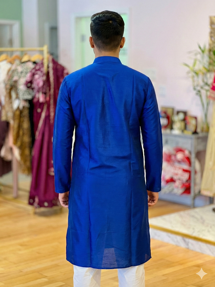 Royal Blue Plain Silk Kurta