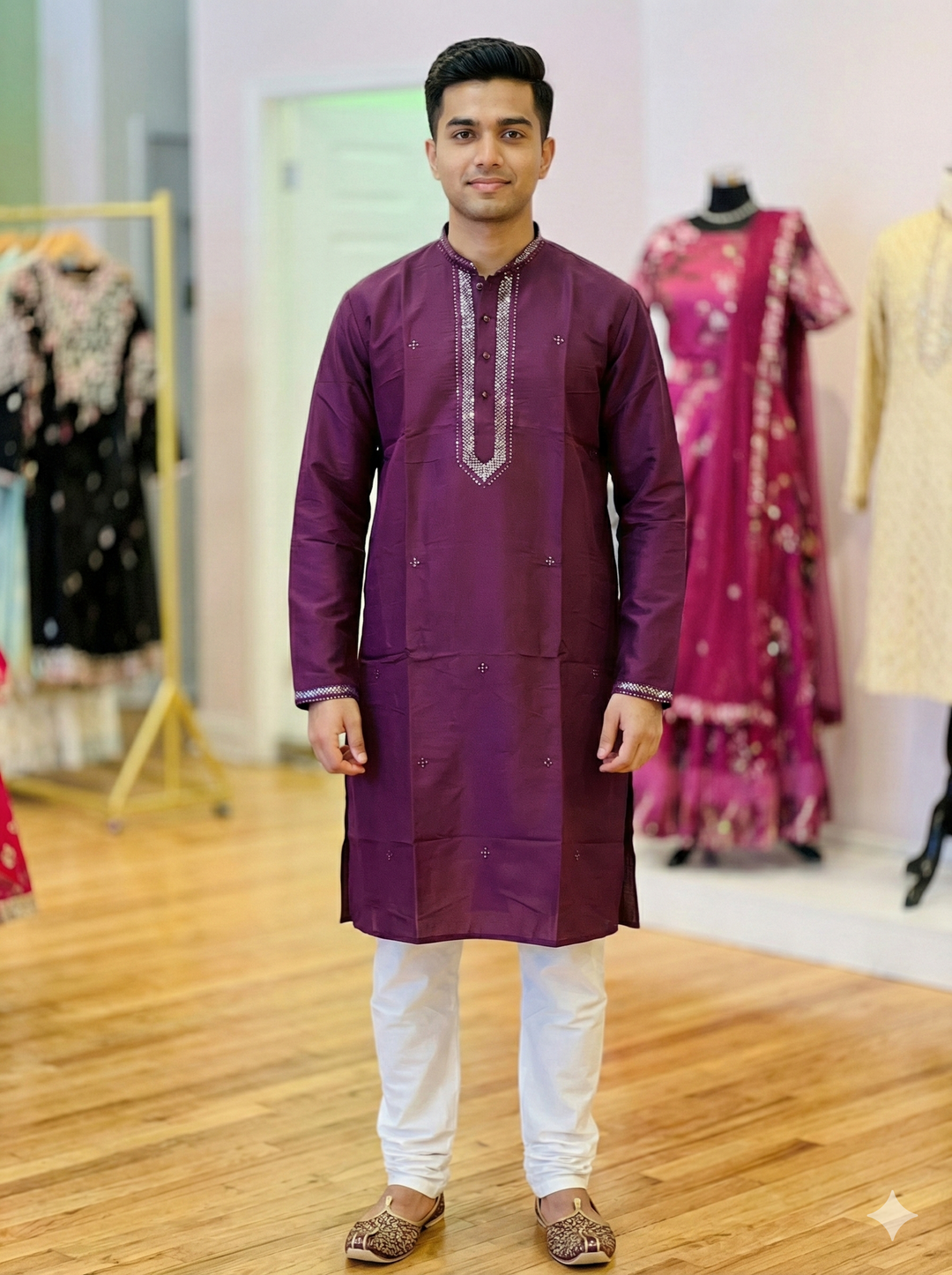 Sequins Yoke Silk Kurta