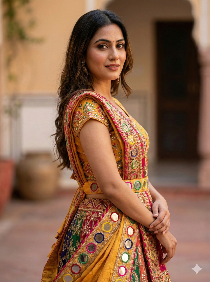 Yellow with Multi-Colored Mirror Work Waist Belt