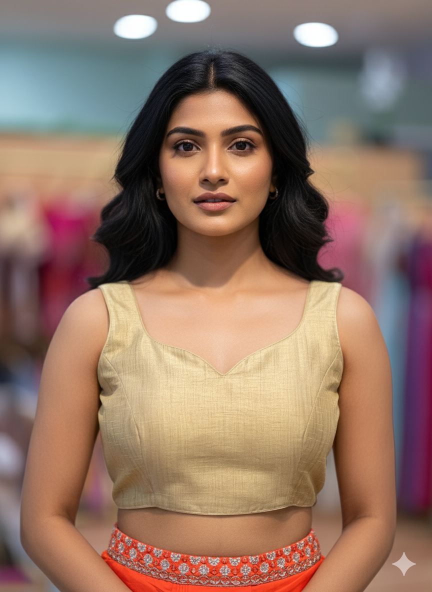 Plain Gold Sleeveless Silk Blouse