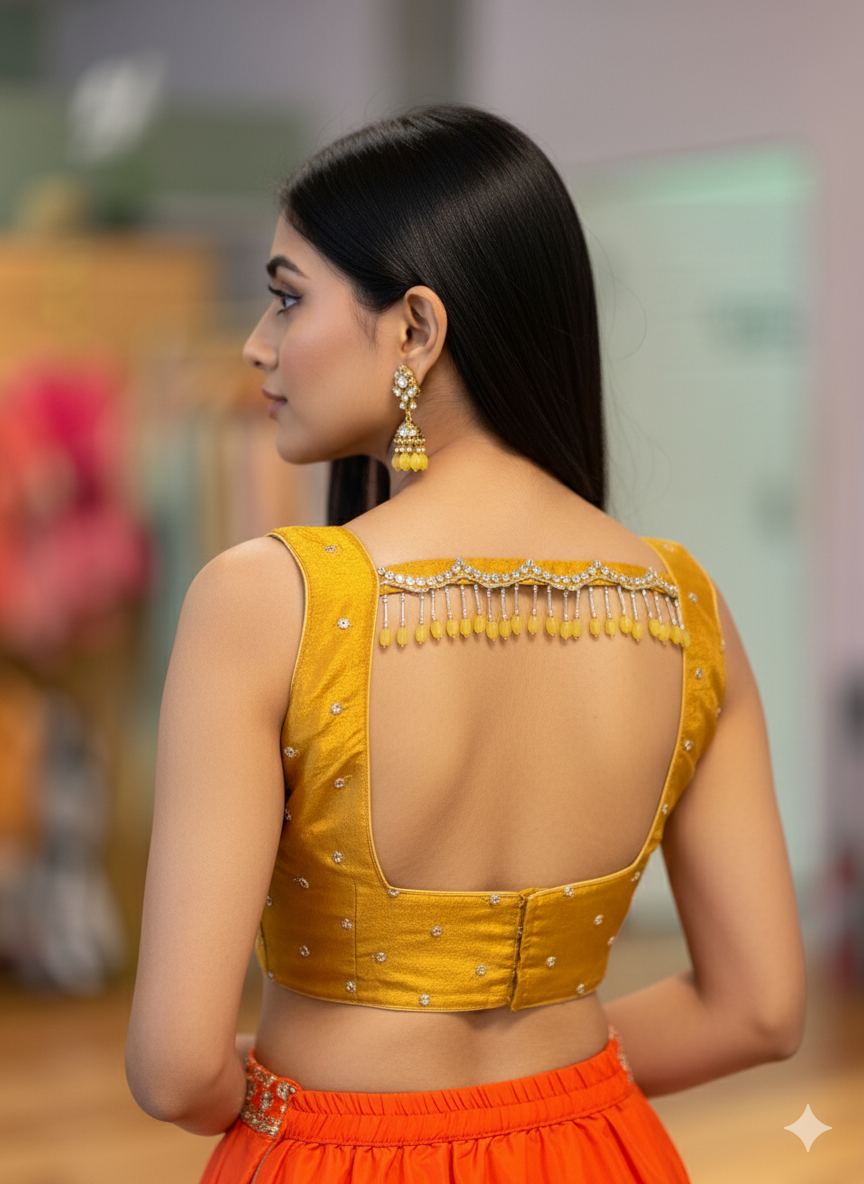 Mustard-Yellow Hand Embroidered Blouse