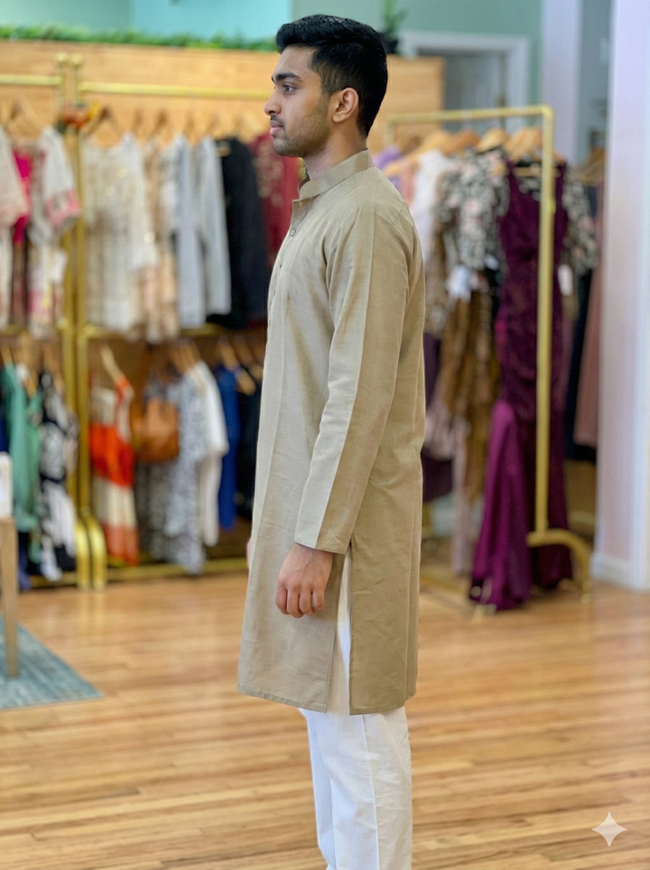 Warm Gray Plain Silk Kurta