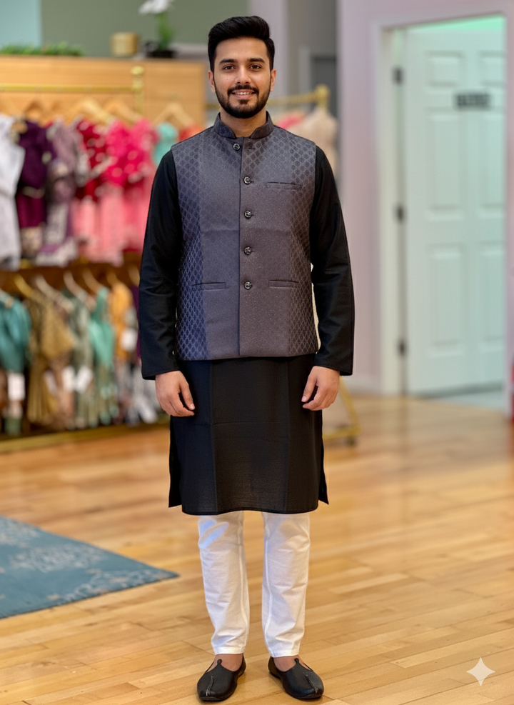 Dark Coffee Brown Banarasi Brocade Vest