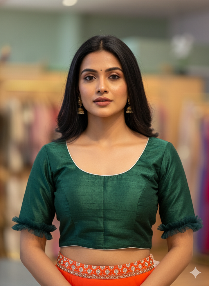 Bottle Green Raw SIlk Blouse