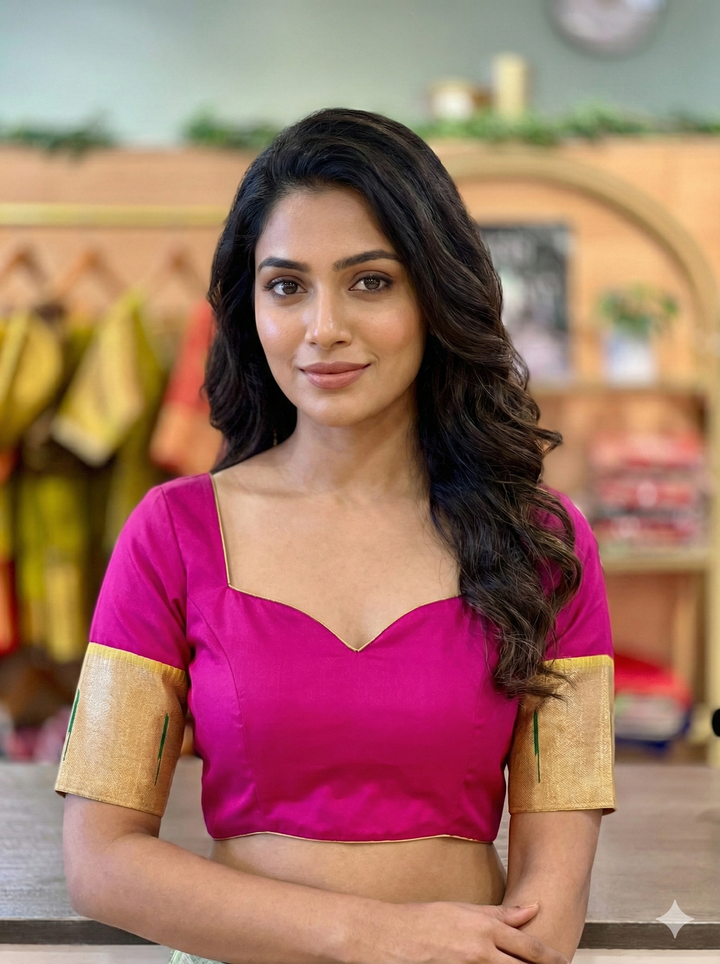 Dark Pink Silk Blouse with Paithani Sleeve Borders