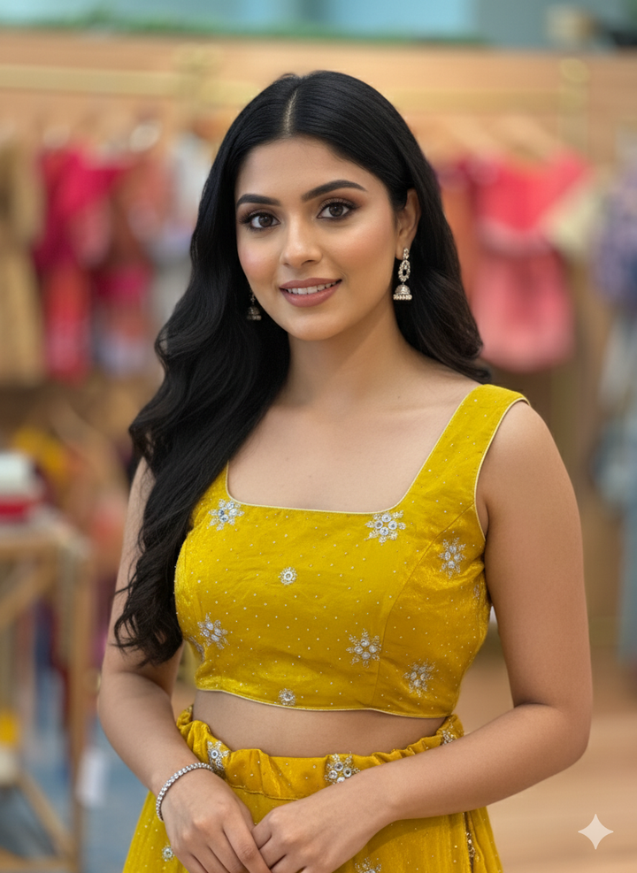 Mustard-Yellow Embroidered Lehenga Set