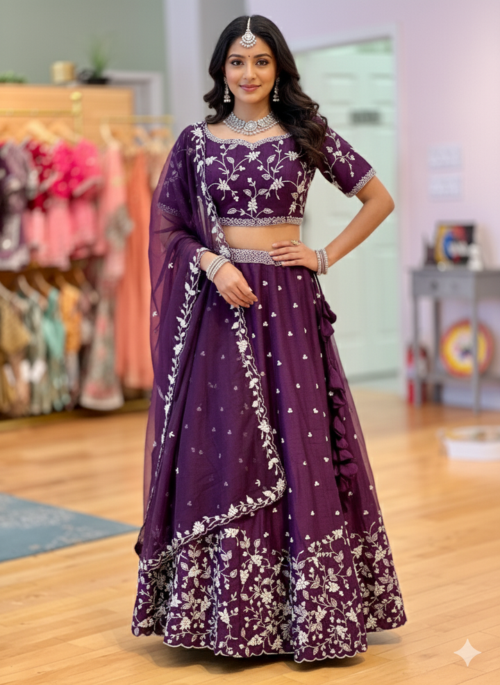 Violet Pearl Hand Embroidered Lehenga