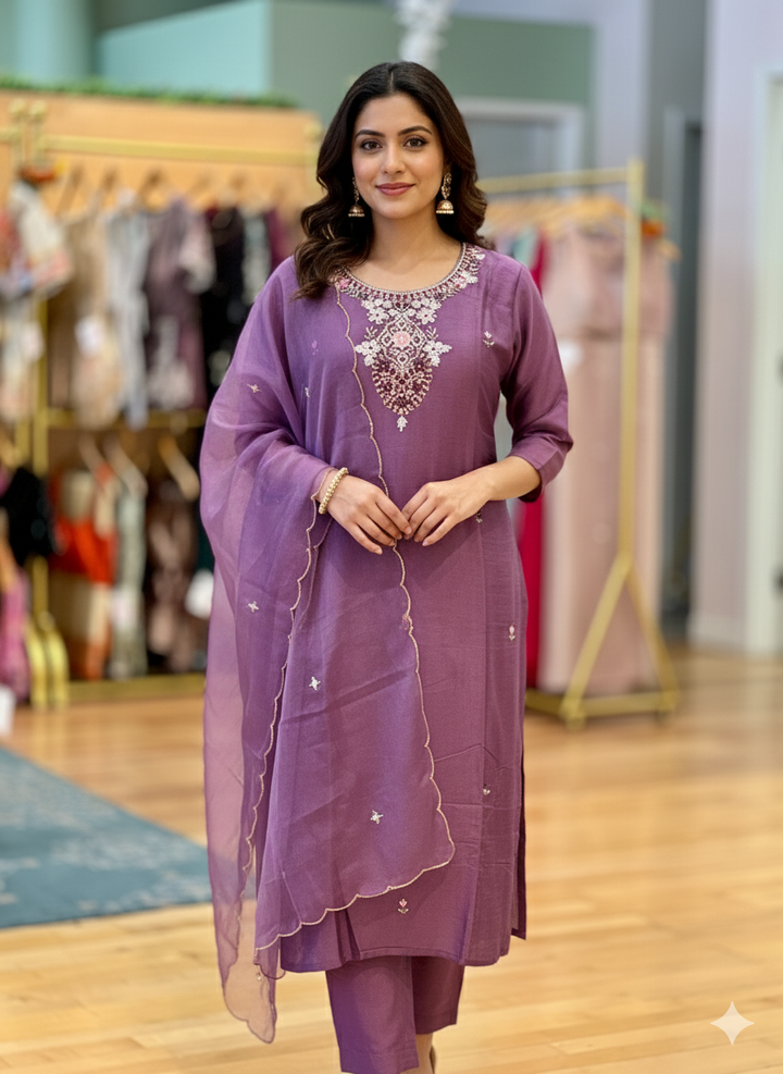 Purple Mauve Embroidered Salwar set