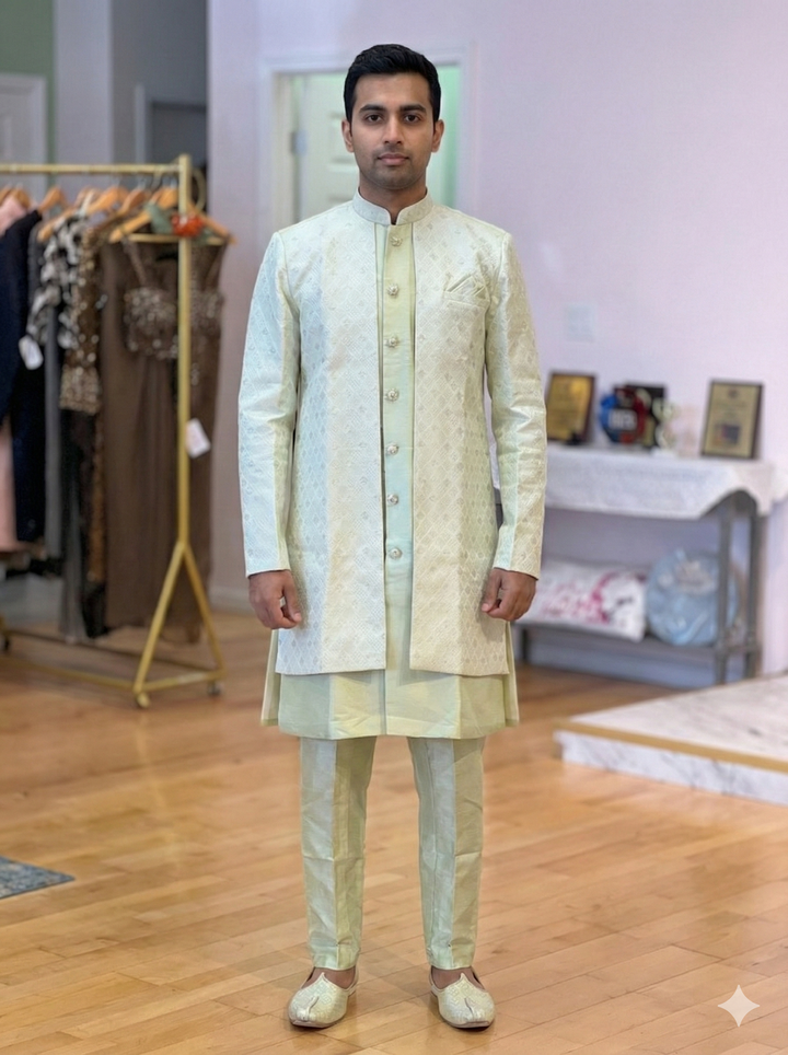Pastel Green Brocade Kurta Set