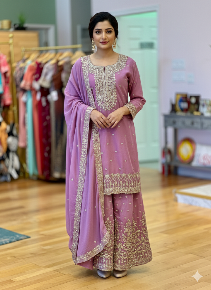 Orchid Pink Hand Embroidered Sharara Set