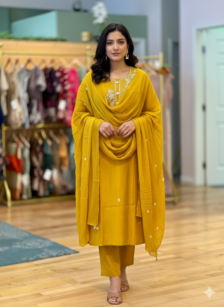 Mustard Yellow Embroidered Salwar Set