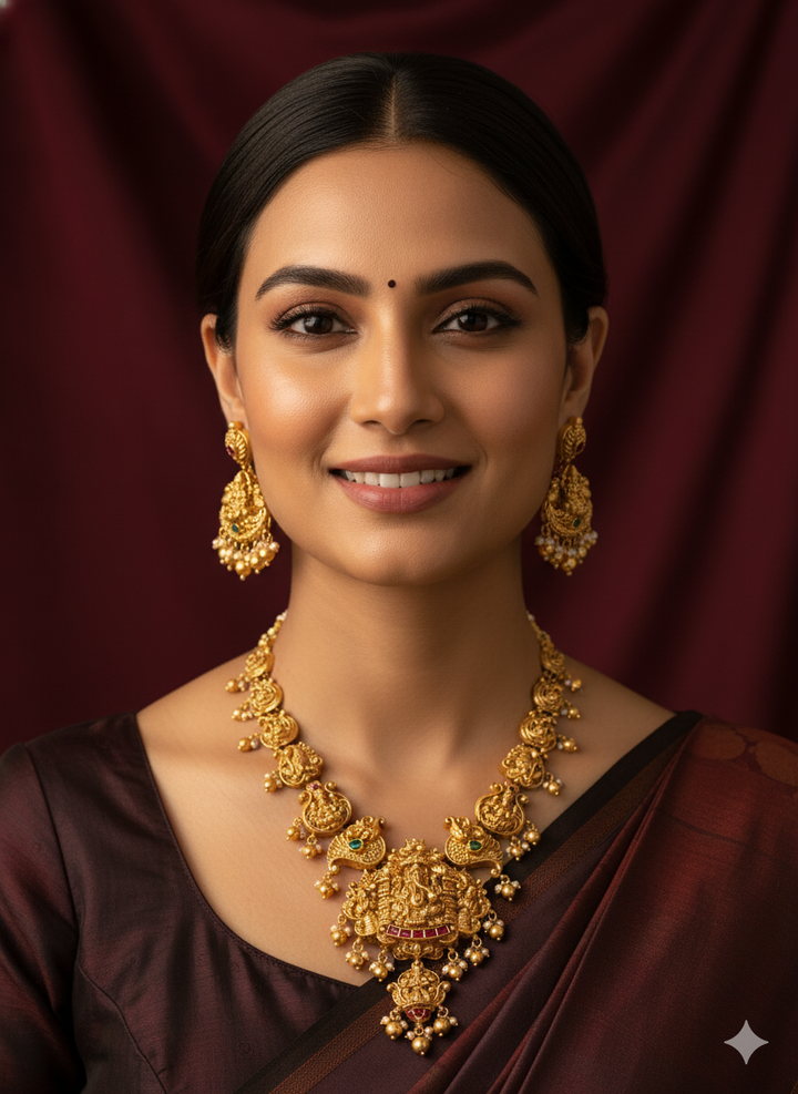 Shankh Motif Temple Jewelry Set