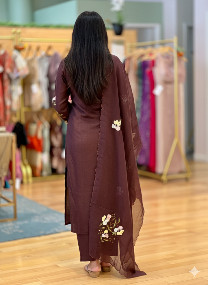 Dark Brown Mul Chanderi Salwar Set