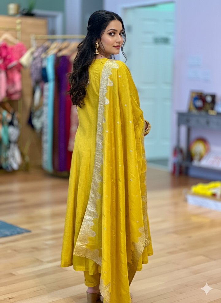 Mustard Yellow Embroidered Anakali Set