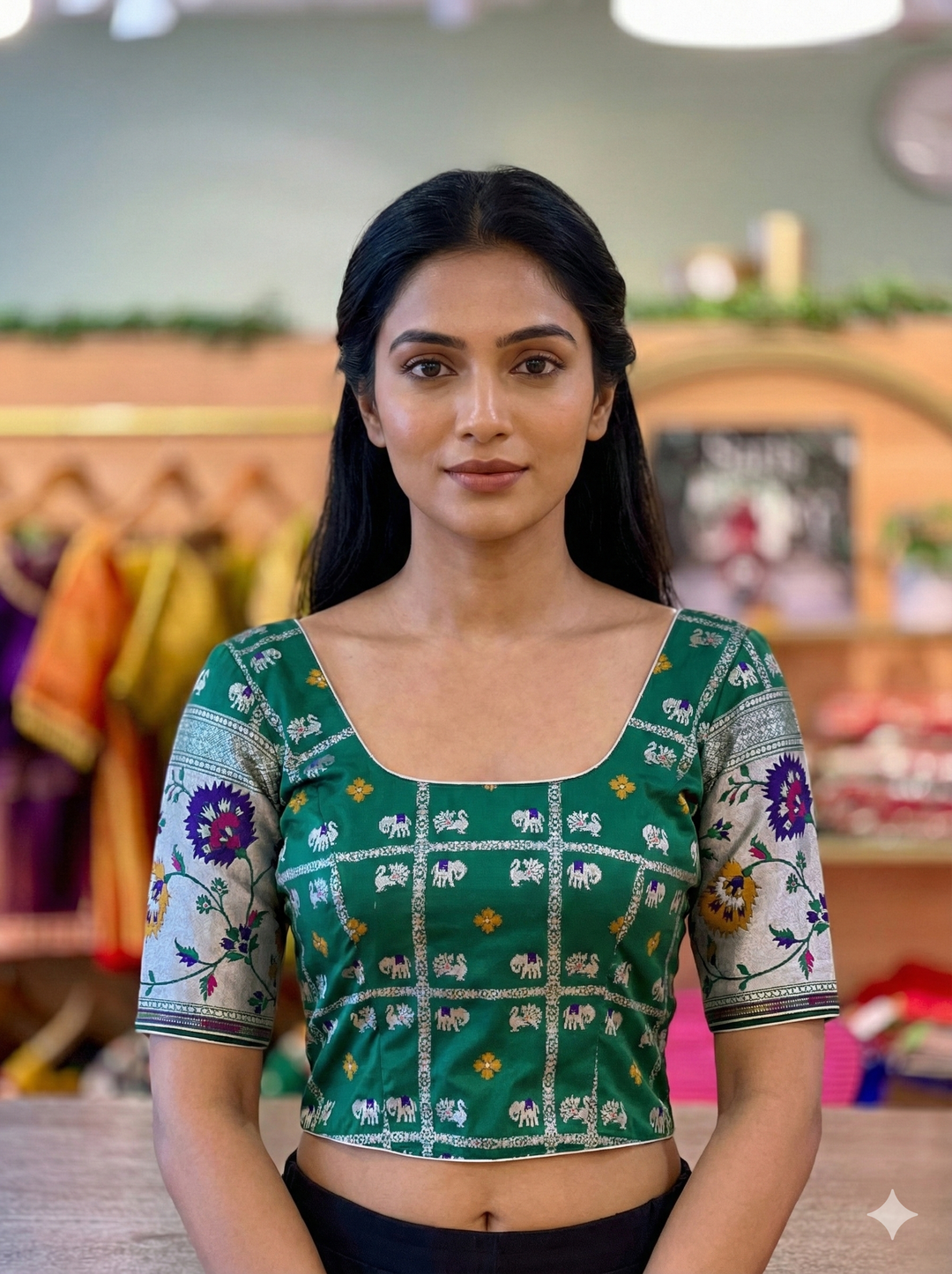 Green Banarasi Silk Blouse