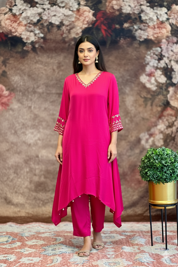 Dark Pink Assymetrical Style Co-Ord Set