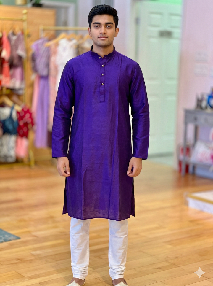 Purple Plain Silk Kurta