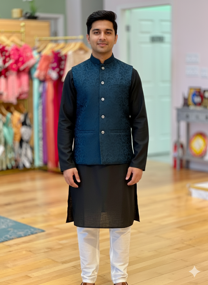 Dark Teal Banarasi Brocade Vest