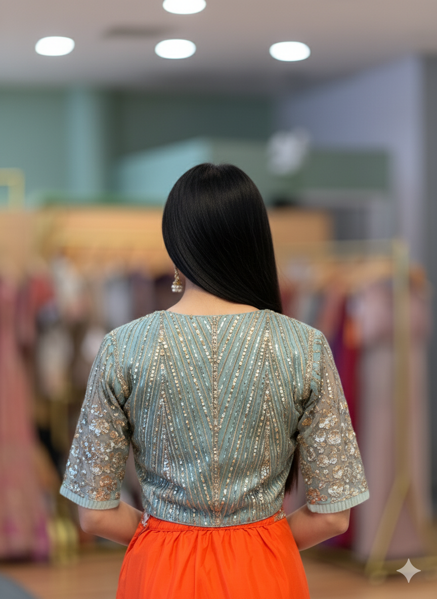 Sage Green Color Hand Embroidered Blouse