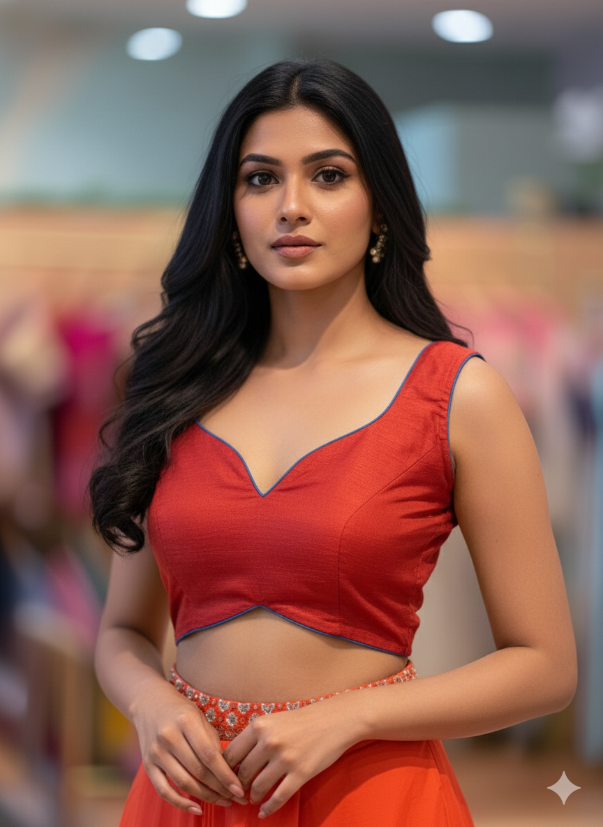 Red Linen Sleeveless Blouse