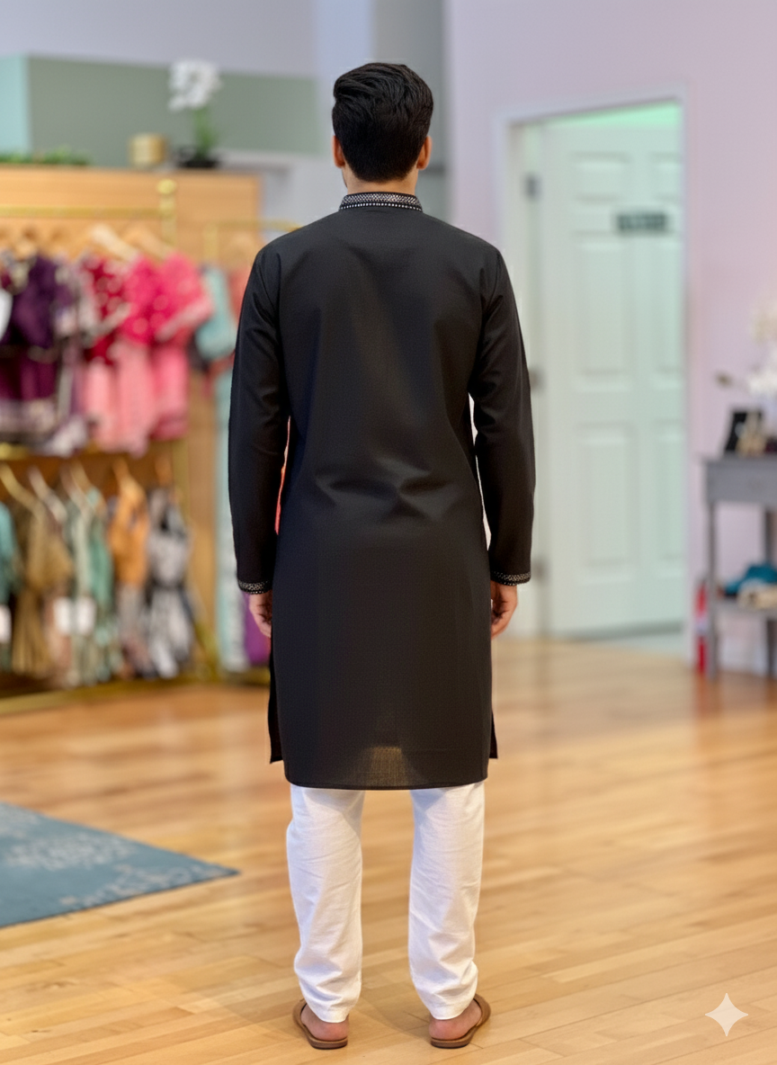 Black Kurta With Sequins Work Neckline