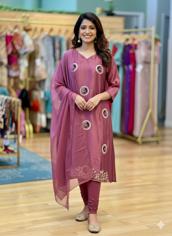 Dark Mauve Embroidered Salwar Set