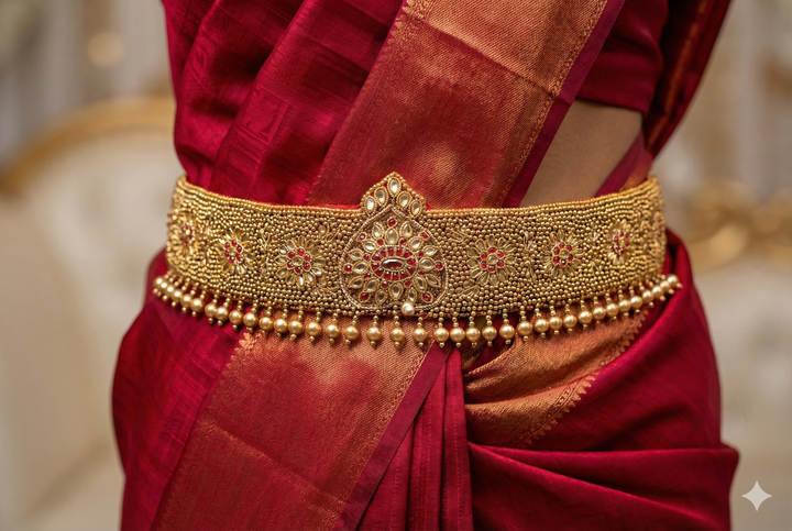 Red Raw Silk Hand Embroidered Waist Belt